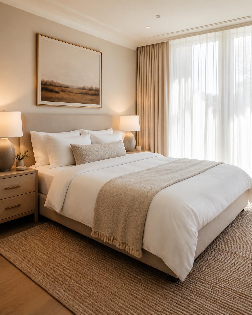 Serene bedroom with crisp white linens